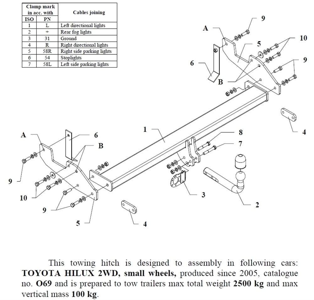 Toyota Hilux 2WD Çeki Demiri , Kuğu Boynu - Sabit , 2005 - Bugüne