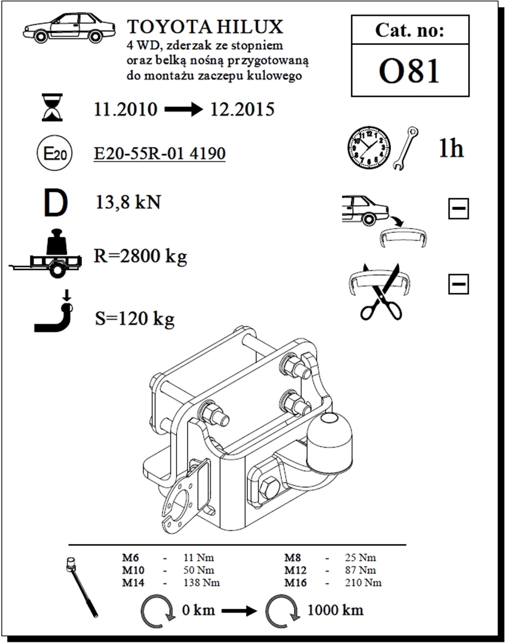 Toyota Hilux 4WD Çeki Demiri , Flanşlı , 2010 - 2015