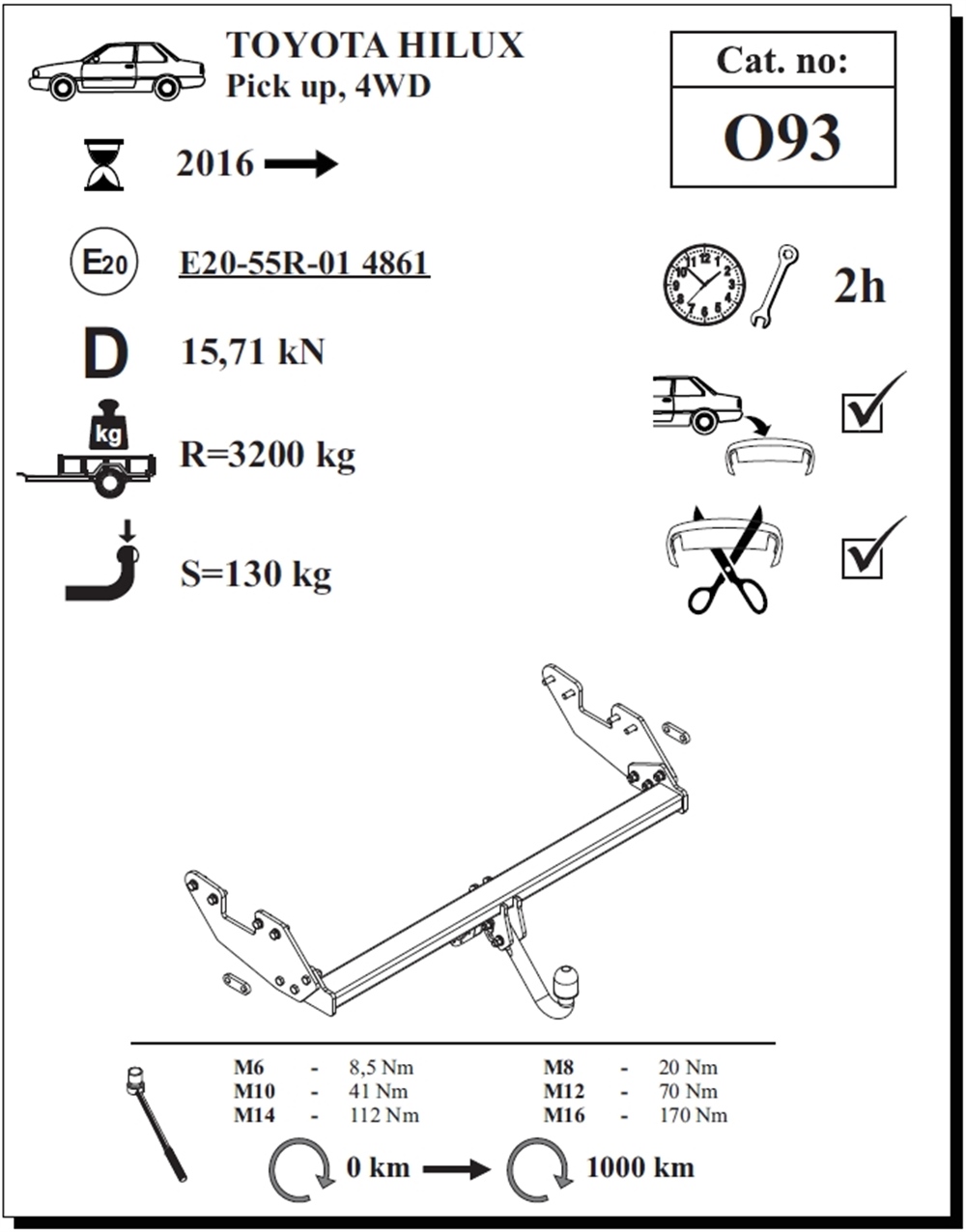 Toyota Hilux 4WD Çeki Demiri , Kuğu Boynu - Sabit , 2016 - Bugüne