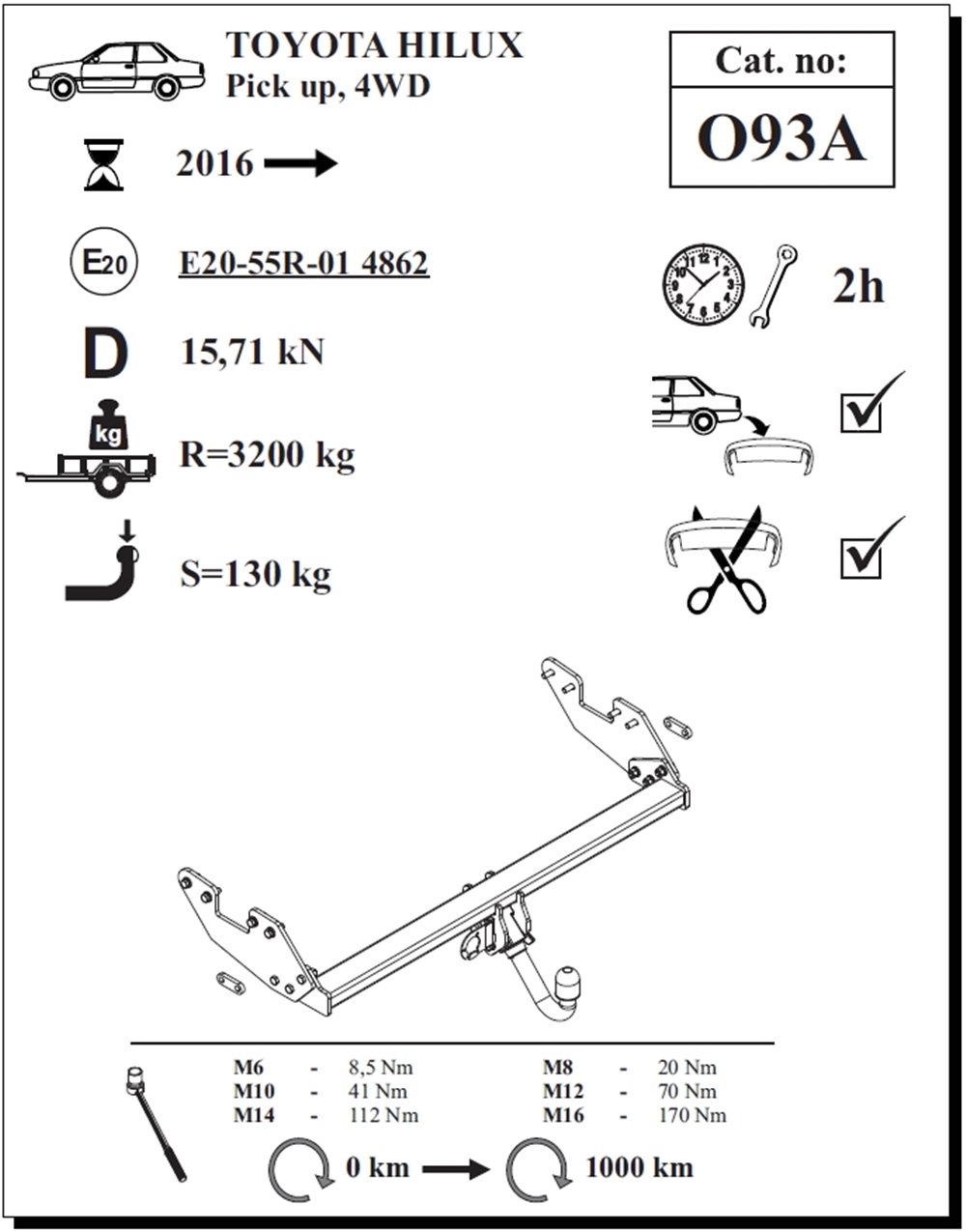 Toyota Hilux 4WD Çeki Demiri , Yatay Sökülebilir , 2016 - Bugüne