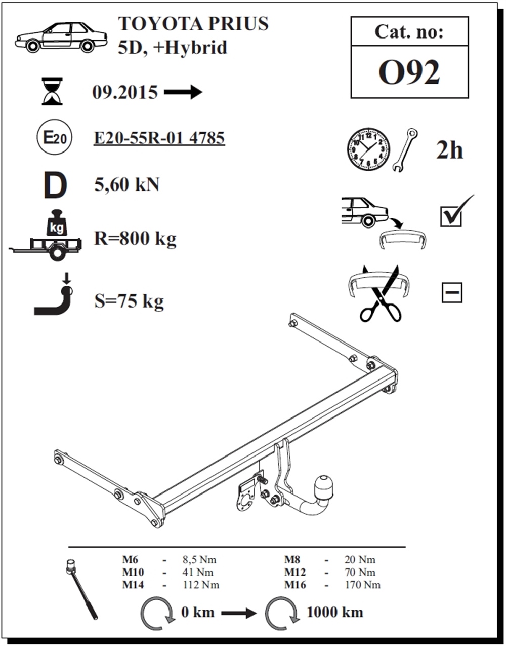Toyota Prius Çeki Demiri , Kuğu Boynu - Sabit , 2015 - Bugüne