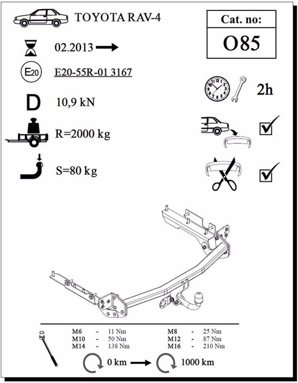Toyota RAV-4 Çeki Demiri , Kuğu Boynu - Sabit , 2013 - 2015