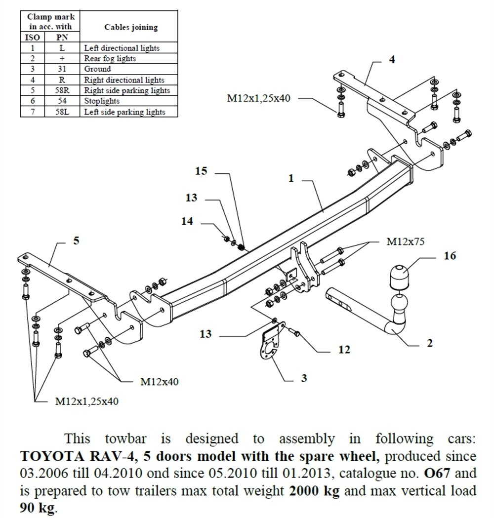 Toyota RAV-4 Çeki Demiri , Kuğu Boynu - Sabit , 2006 - 2013