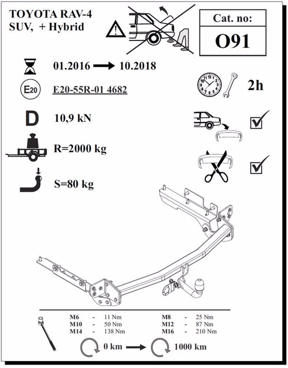 Toyota RAV-4 Çeki Demiri , Kuğu Boynu - Sabit , 2016 - 2018