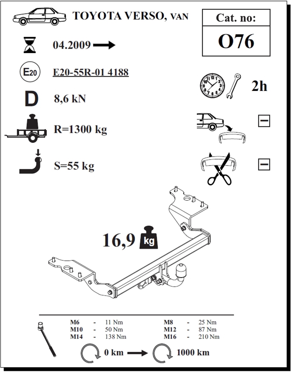 Toyota Verso Çeki Demiri , Kuğu Boynu - Sabit , 2009 - Bugüne