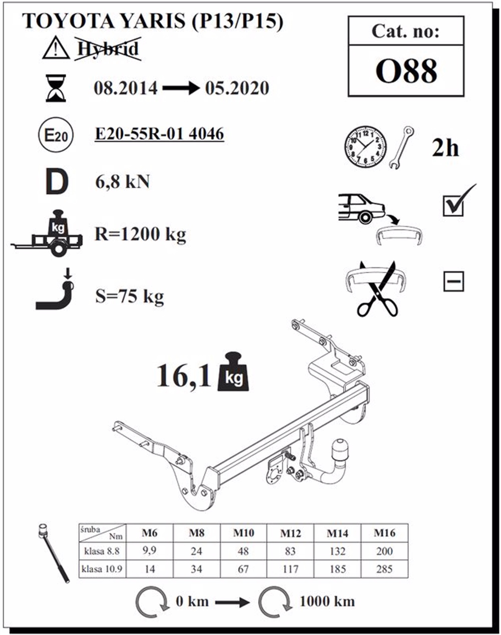 Toyota Yaris Çeki Demiri , Kuğu Boynu - Sabit , 2014 - 2020