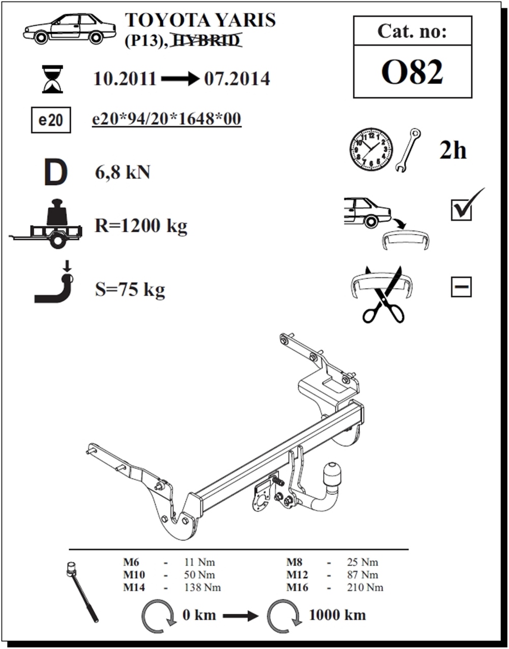 Toyota Yaris Çeki Demiri , Kuğu Boynu - Sabit , 2011 - 2014