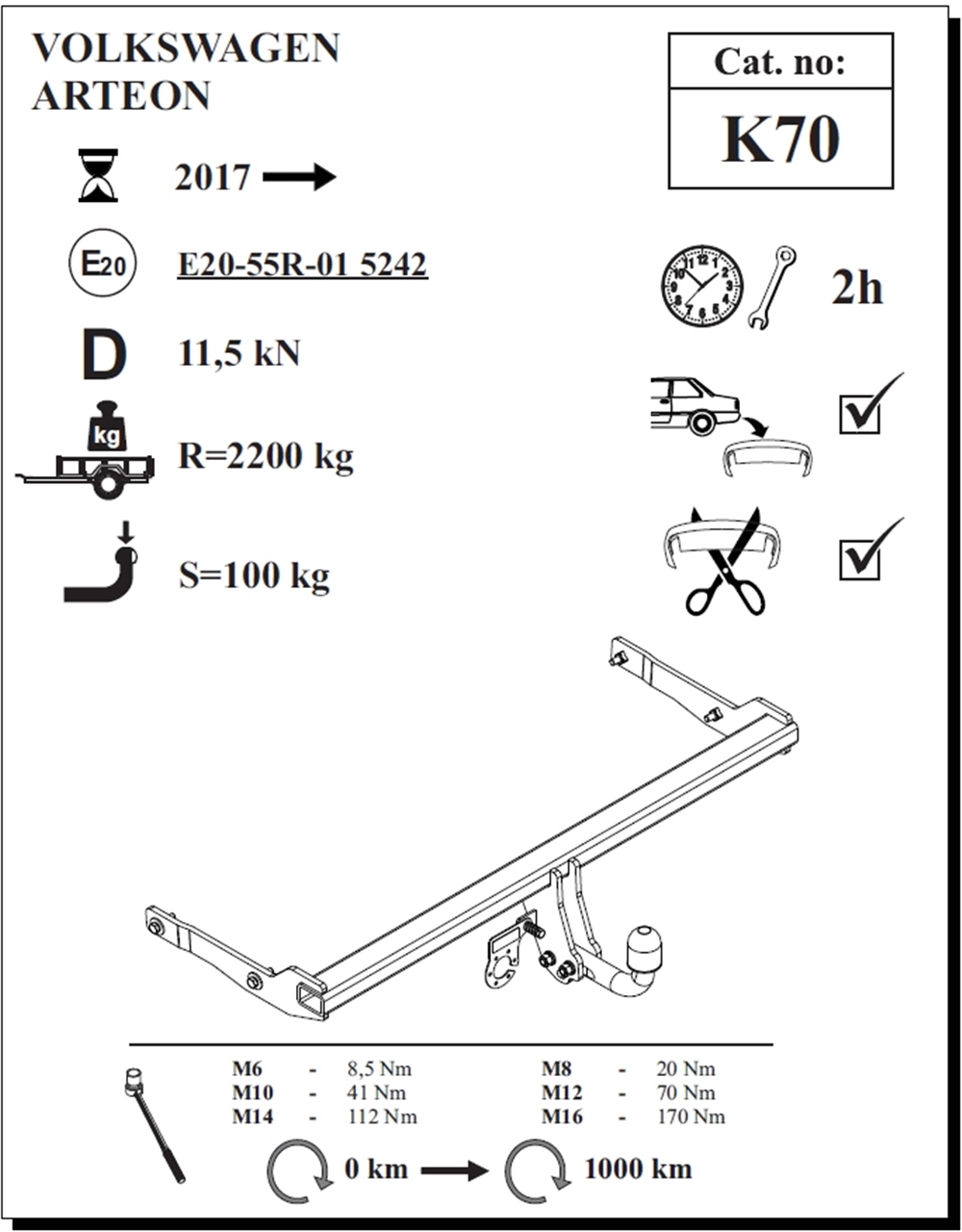Volkswagen Arteon Çeki Demiri , Kuğu Boynu - Sabit , 2017 - Bugüne