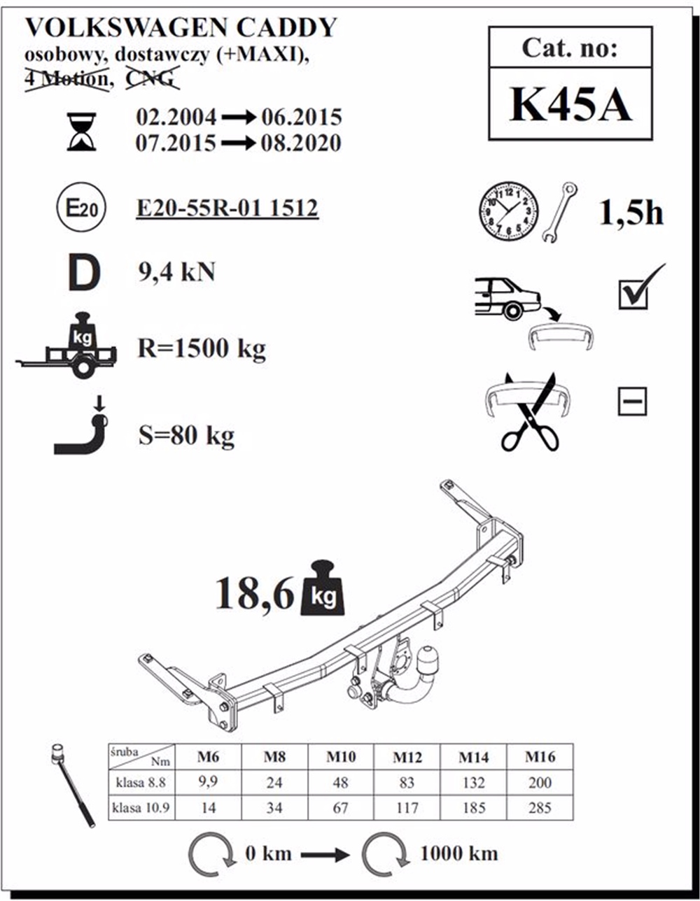 Volkswagen Caddy Çeki Demiri , Yatay Sökülebilir , 2004 - 2020