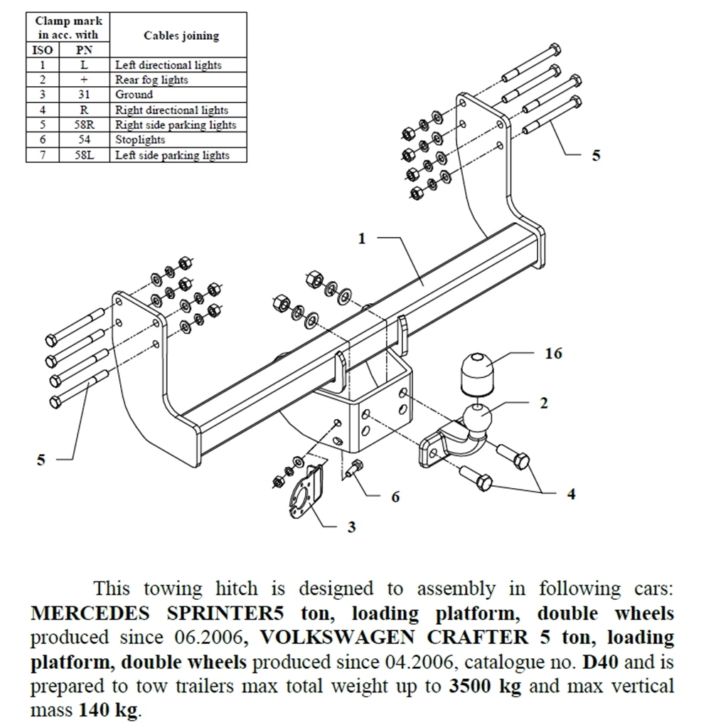 Volkswagen Crafter Açık Kasa (Çift Teker) Çeki Demiri , Flanşlı , 2006 - Bugüne