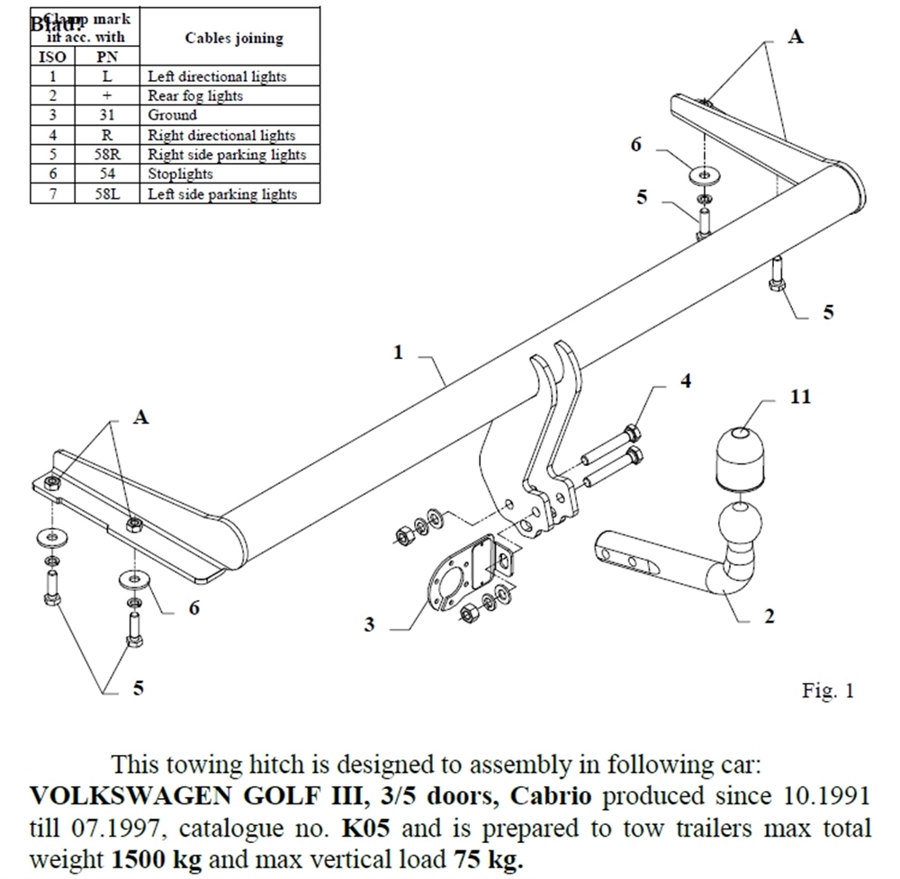 Volkswagen Golf Çeki Demiri , Kuğu Boynu - Sabit , 1991 - 1997