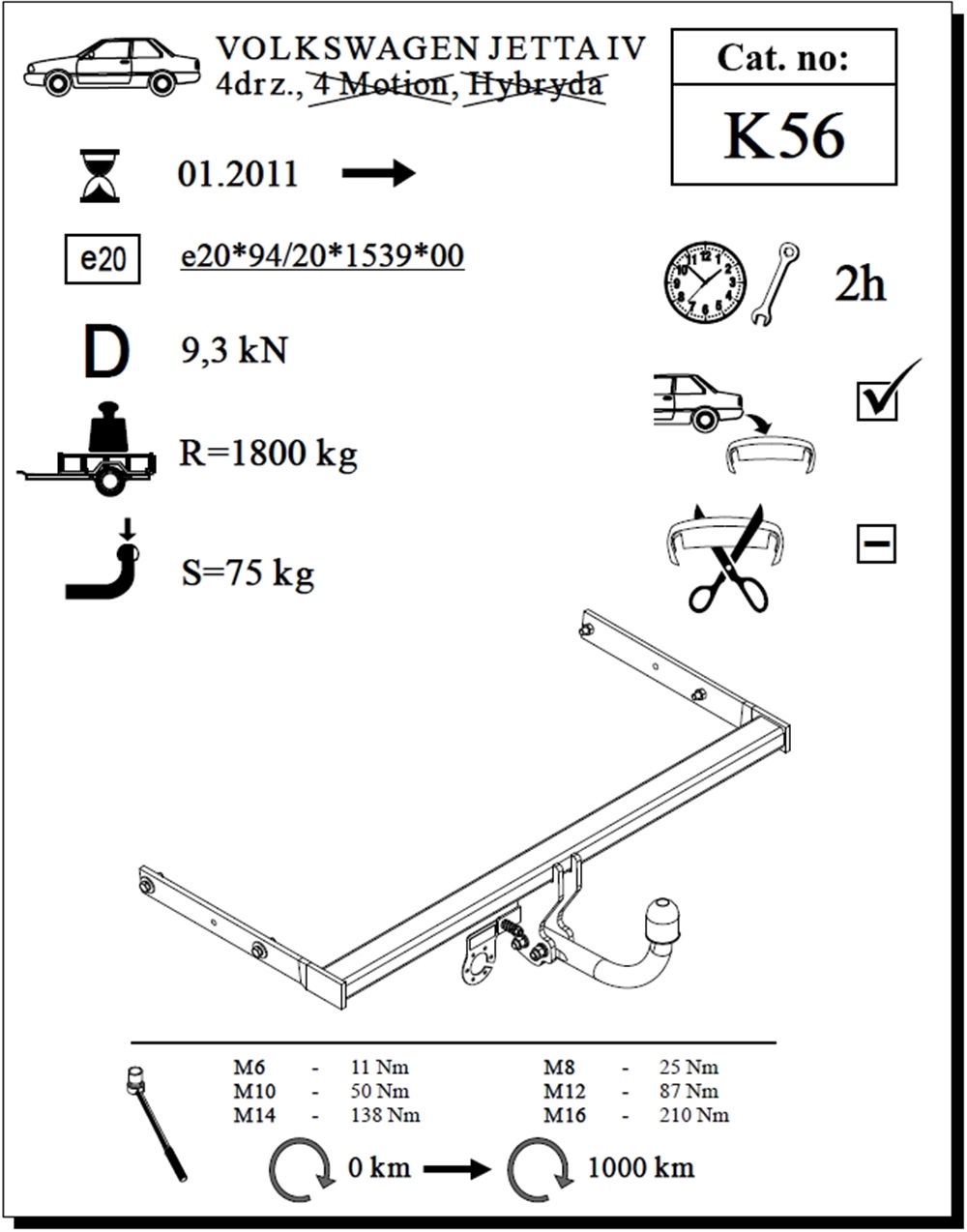 Volkswagen Jetta Çeki Demiri , Kuğu Boynu - Sabit , 2011 - Bugüne