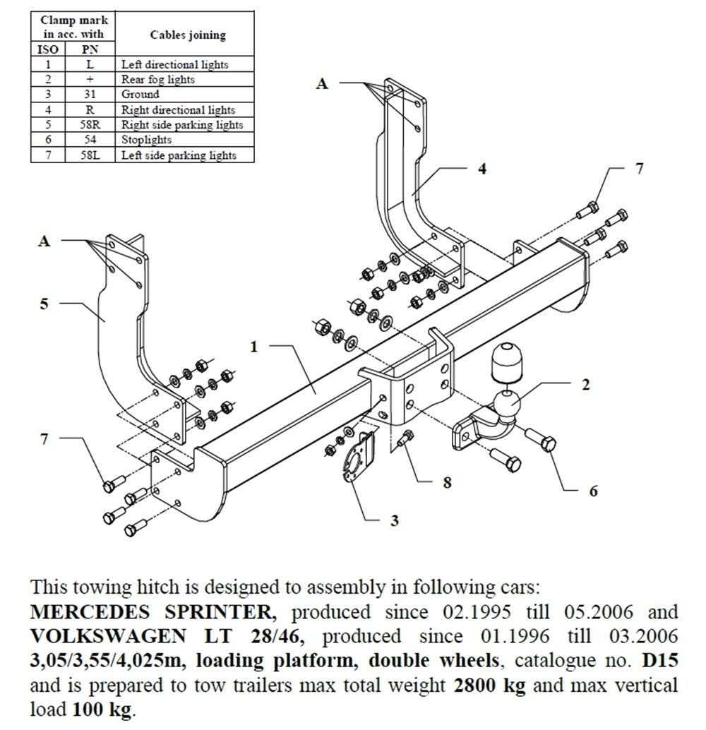 Volkswagen LT Açık Kasa (Çift Teker) Çeki Demiri , Flanşlı , 1996 - 2006