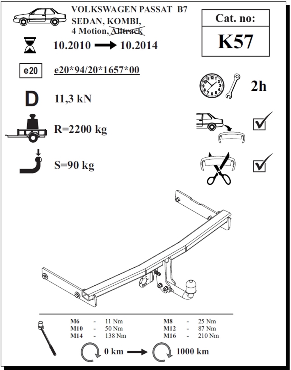 Volkswagen Passat Çeki Demiri , Kuğu Boynu - Sabit , 2010 - 2014