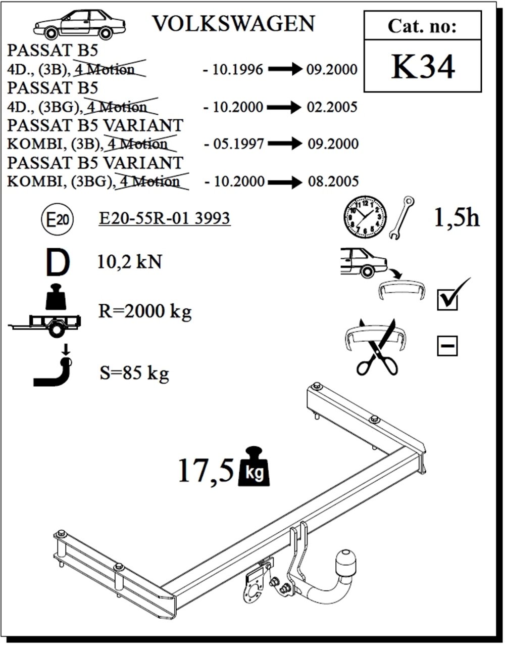 Volkswagen Passat Variant Çeki Demiri , Kuğu Boynu - Sabit , 1997 - 2005