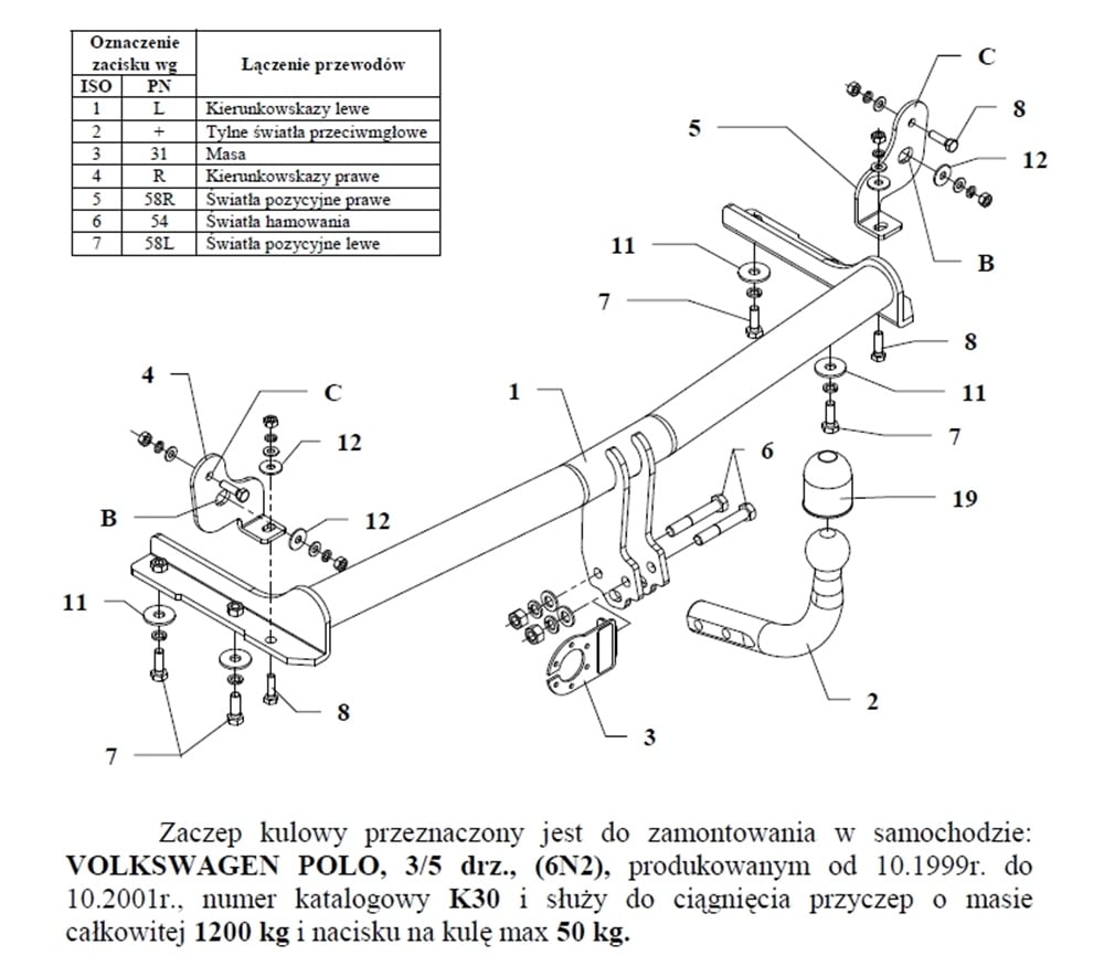 Volkswagen Polo Çeki Demiri , Kuğu Boynu - Sabit , 1999 - 2001