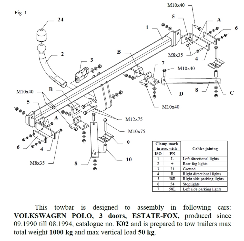 Volkswagen Polo Çeki Demiri , Kuğu Boynu - Sabit , 1990 - 1994