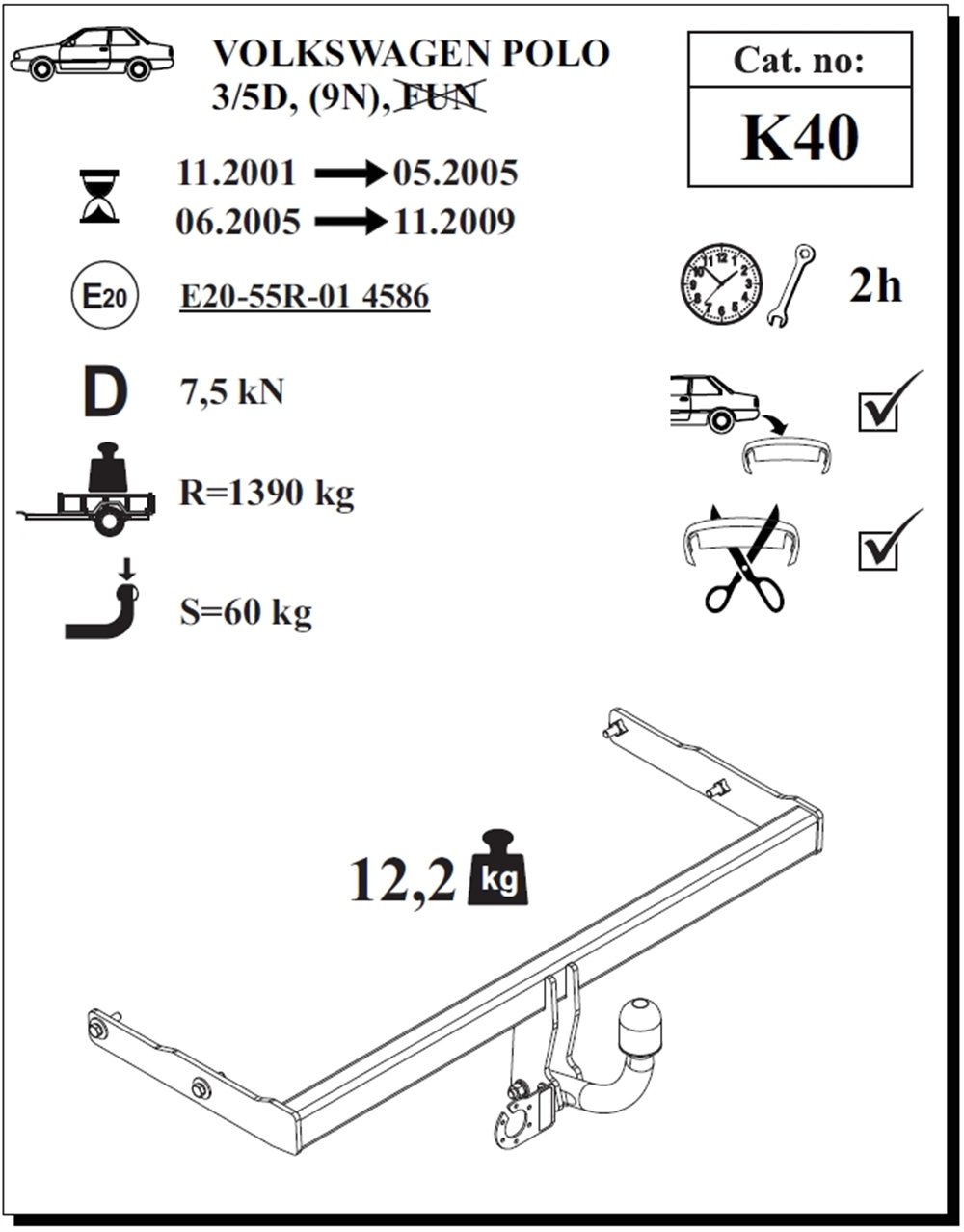 Volkswagen Polo Çeki Demiri , Kuğu Boynu - Sabit , 2001 - 2009