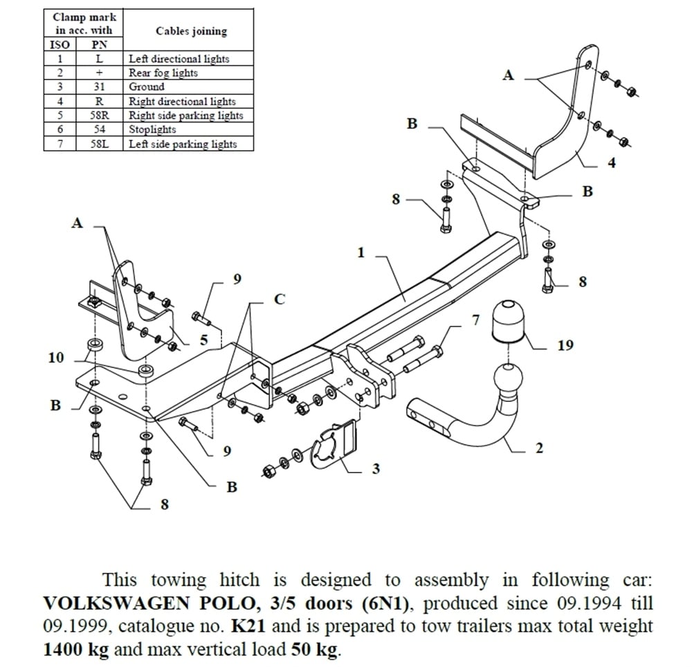 Volkswagen Polo Çeki Demiri , Kuğu Boynu - Sabit , 1994 - 1999