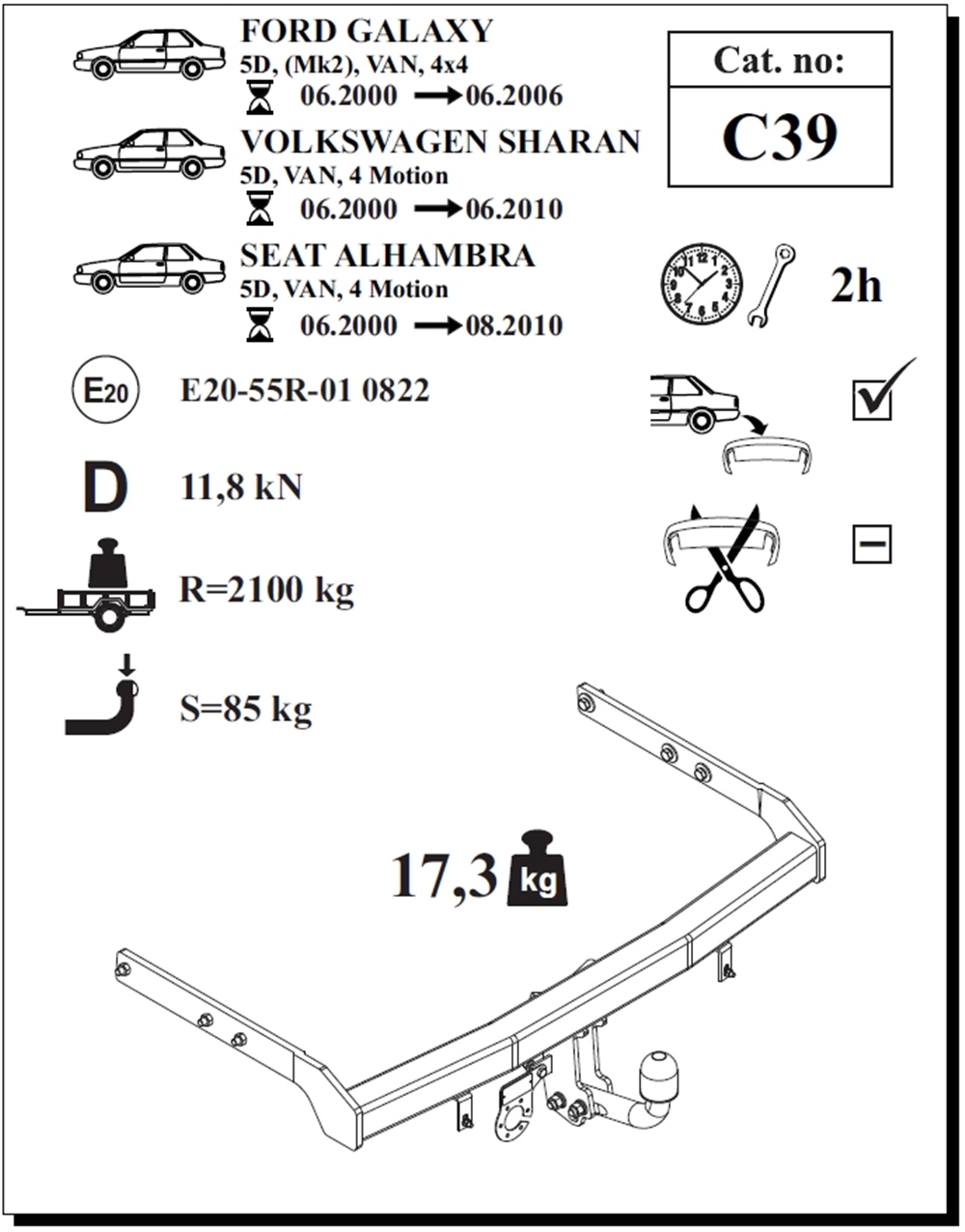 Volkswagen Sharan Çeki Demiri , Kuğu Boynu - Sabit , 2000 - 2010