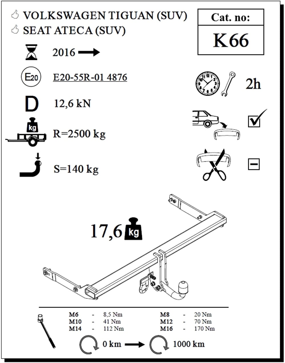 Volkswagen Tiguan Çeki Demiri , Kuğu Boynu - Sabit , 2016 - Bugüne