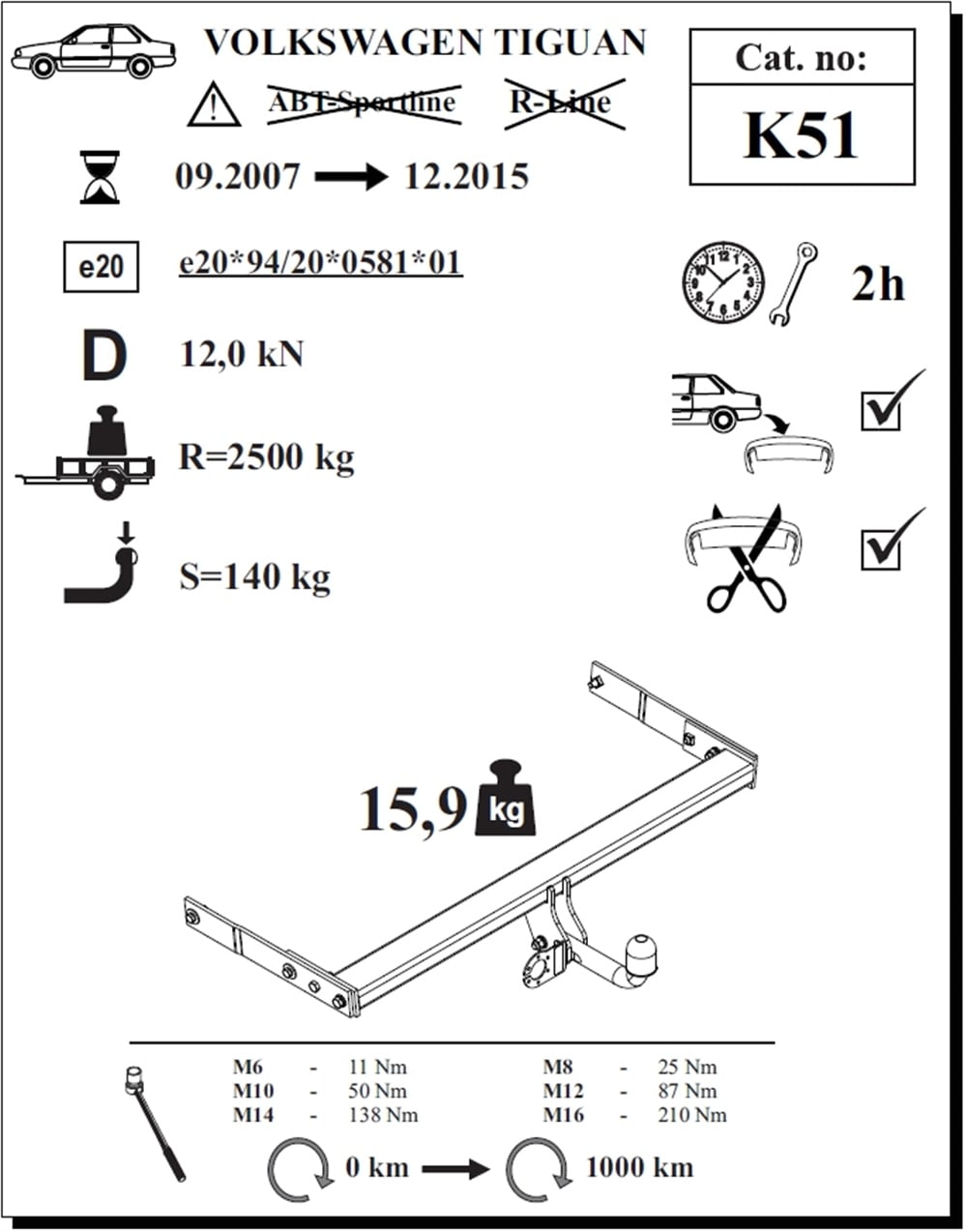 Volkswagen Tiguan Çeki Demiri , Kuğu Boynu - Sabit , 2007 - 2015
