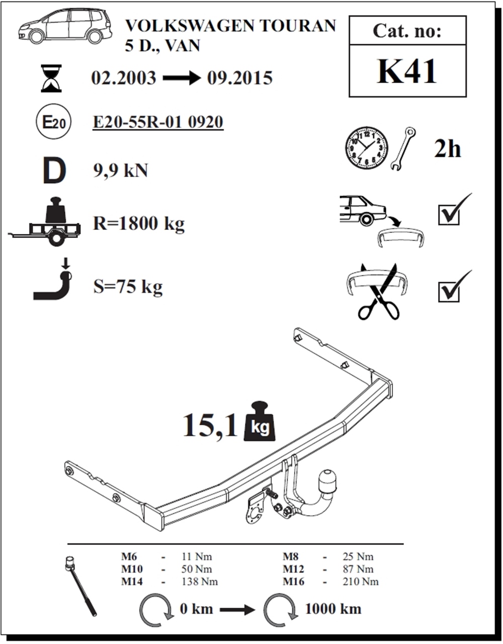 Volkswagen Touran Çeki Demiri , Kuğu Boynu - Sabit , 2003 - 2015