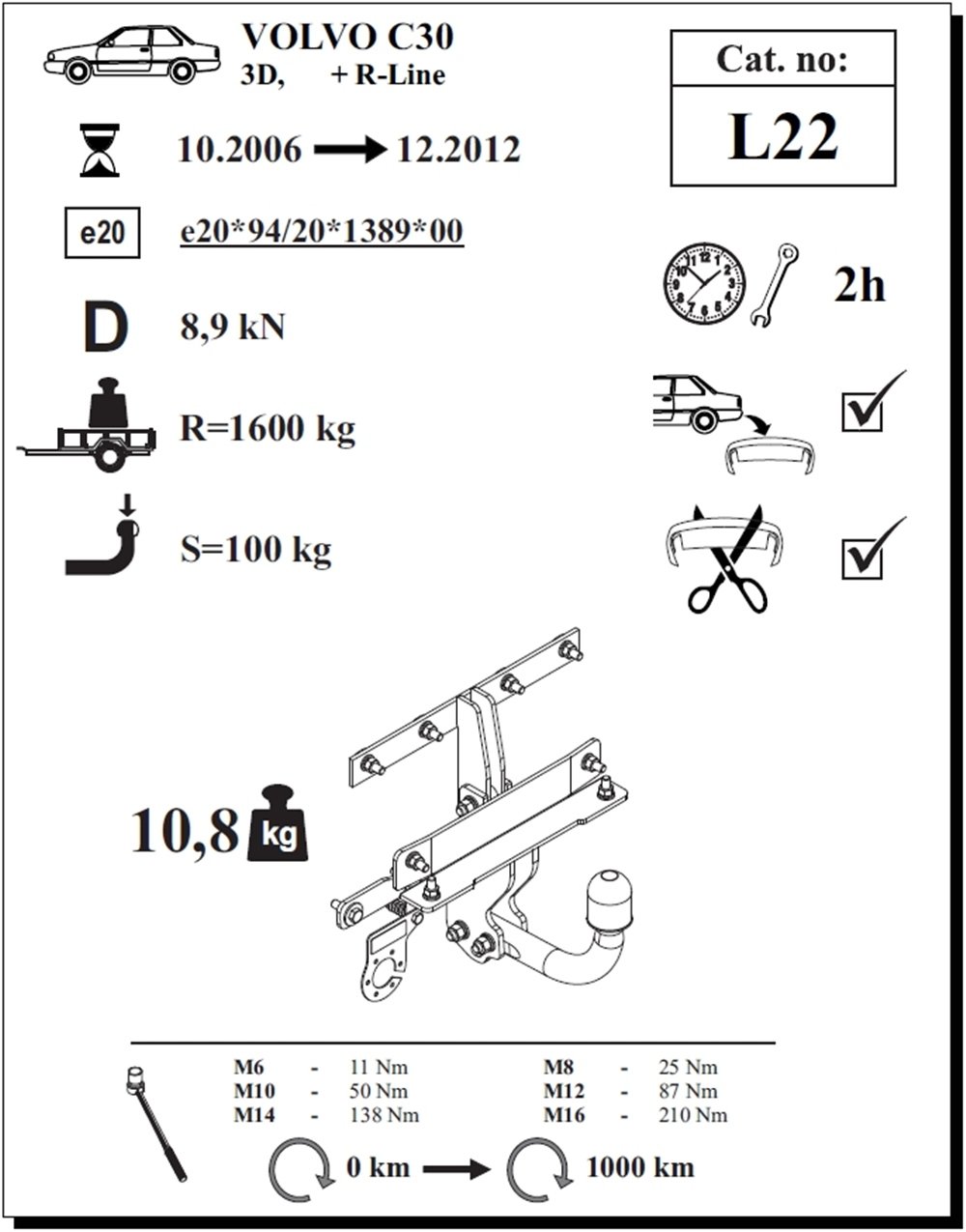 Volvo C30 Çeki Demiri , Kuğu Boynu - Sabit , 2006 - 2012