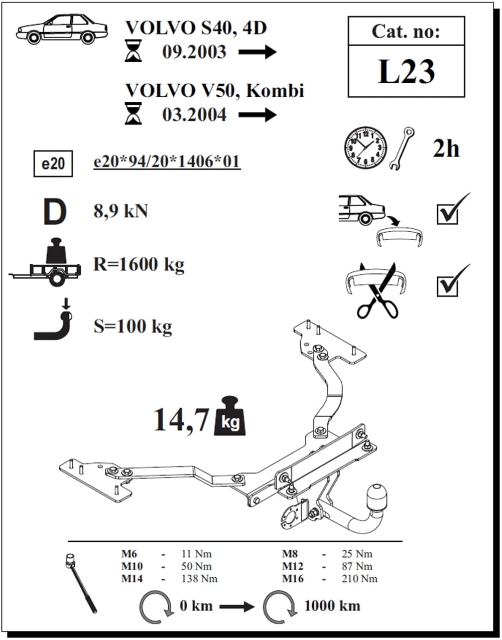 Volvo S40 Çeki Demiri , Kuğu Boynu - Sabit , 2003 - Bugüne