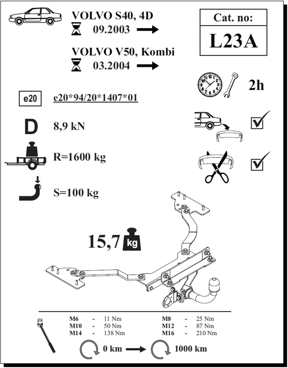 Volvo S40 Çeki Demiri , Yatay Sökülebir , 2003 - Bugüne