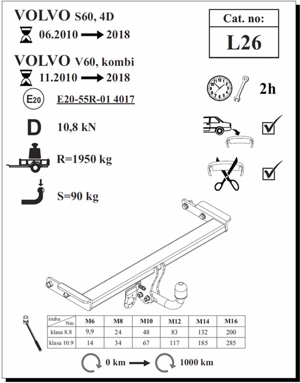 Volvo V60 Çeki Demiri , Kuğu Boynu - Sabit , 2010 - 2018