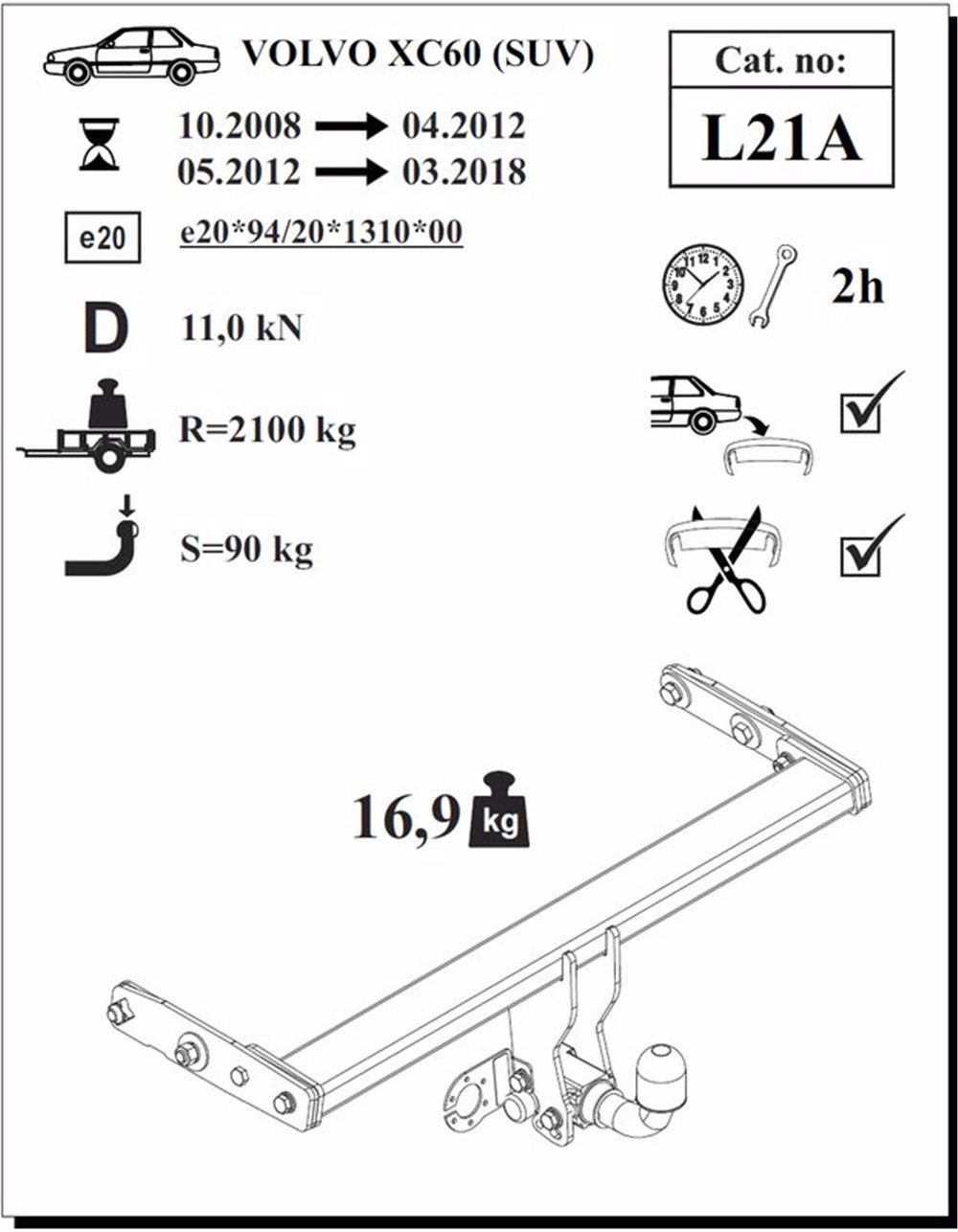 Volvo XC60 Çeki Demiri , Yatay Sökülebilir , 2008 - 2017