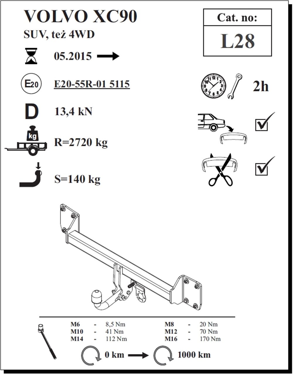 Volvo XC90 Çeki Demiri , Kuğu Boynu - Sabit , 2015 - Bugüne