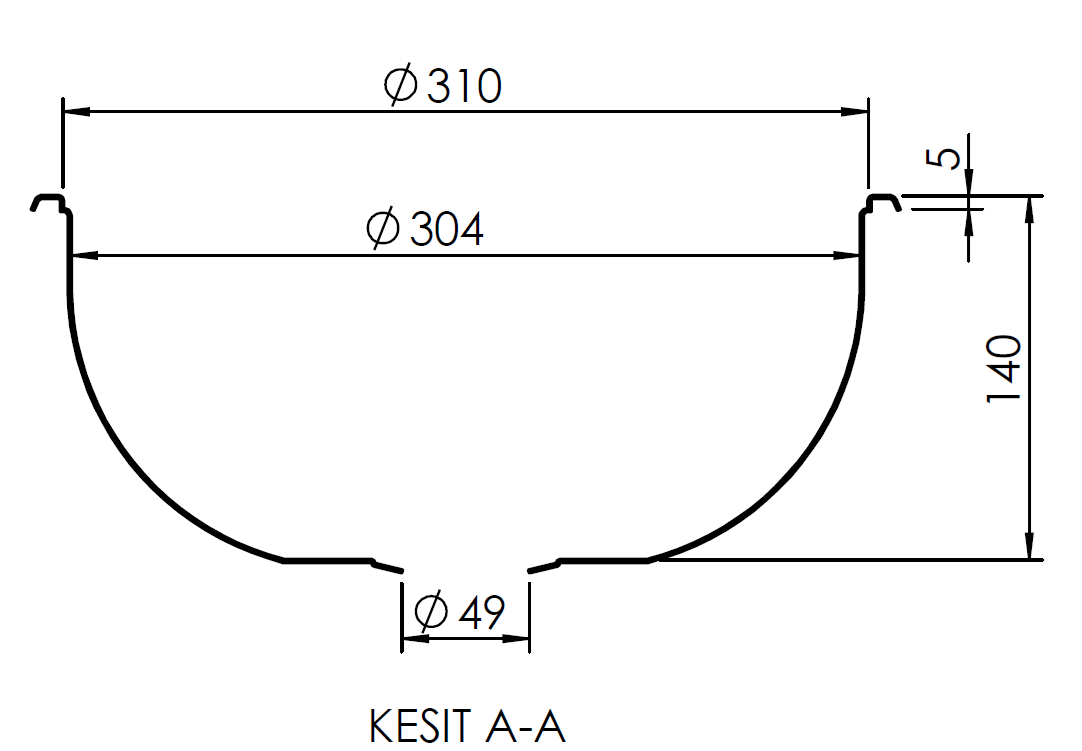Yuvarlak 304 Paslanmaz Çelik Eviye – 33 cm Küre Lavabo