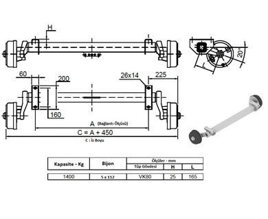 1400 Kg Frenli Torsiyon Dingil - Schlegl