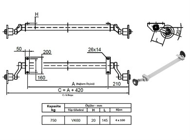 750 Kg Frensiz Torsiyon Dingil - Schlegl