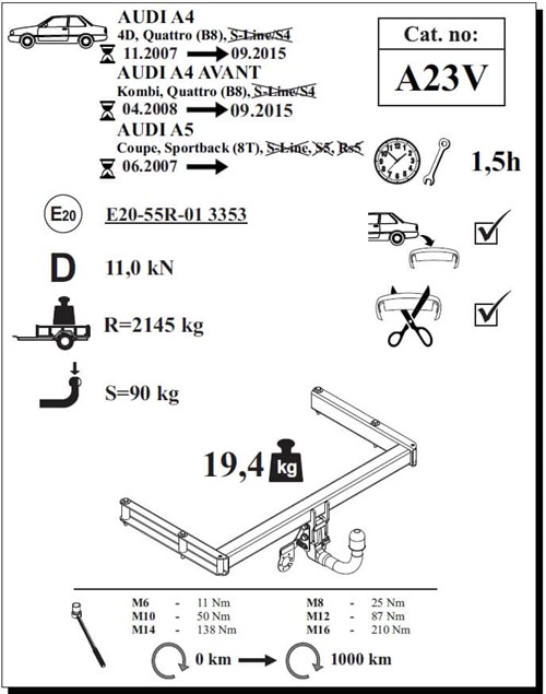 Audi A4 4D Çeki Demiri , Dikey Sökülebilir Tip , 2007 - 2015