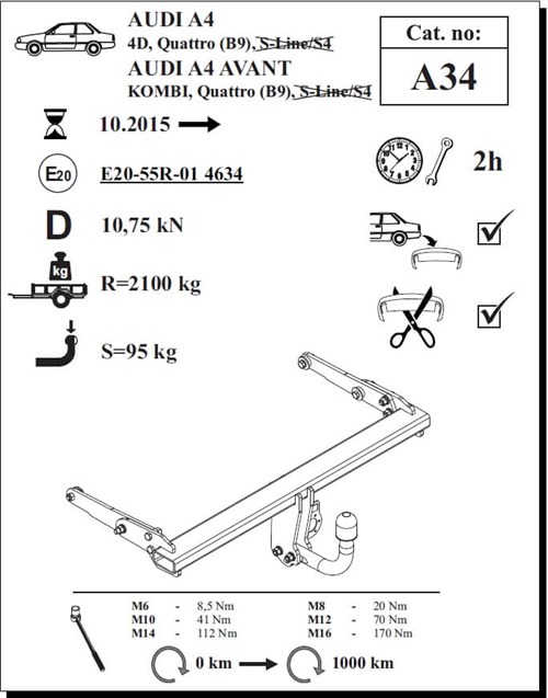 Audi A4 4D Çeki Demiri , Kuğu Boynu - Sabit , 2015 - Bugüne