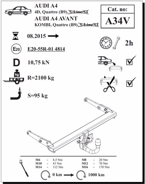 Audi A4 Avant Çeki Demiri , Dikey Sökülebilir , 2015 - Bugüne