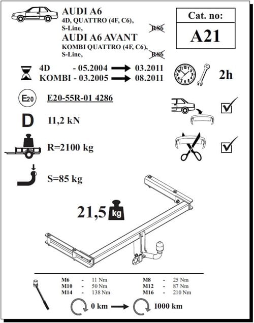 Audi A6 4D Çeki Demiri , Kuğu Boynu - Sabit , 2004 - 2011