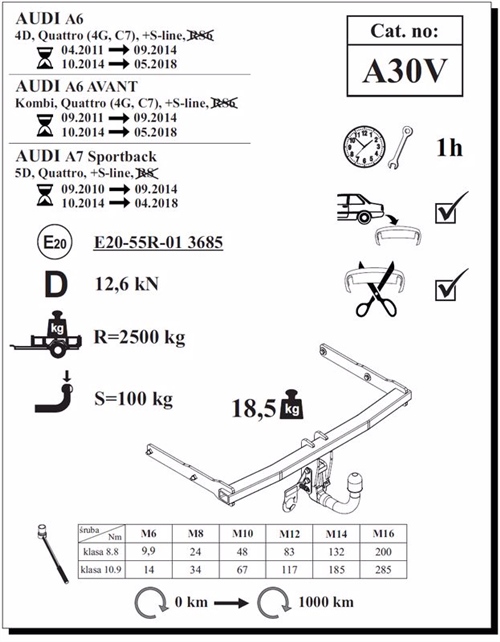 Audi A6 Avant Çeki Demiri , Dikey Sökülebilir , 2011 - 2018
