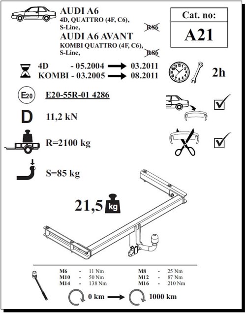 Audi A6 Avant Çeki Demiri , Kuğu Boynu - Sabit , 2005 - 2011