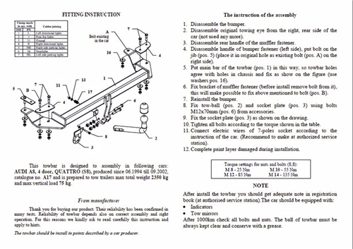 Audi A8 4D Çeki Demiri , Kuğu Boynu - Sabit , 1994 - 2002
