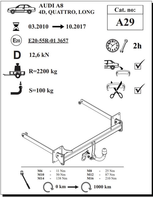 Audi A8 4D Çeki Demiri , Kuğu Boynu - Sabit , 2010 - 2017