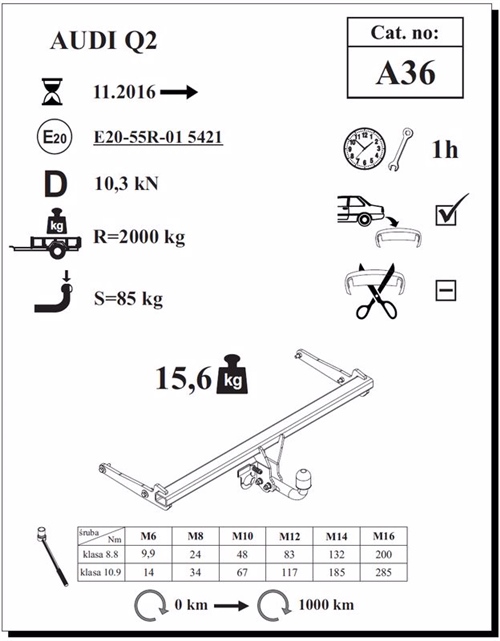 Audi Q2 Çeki Demiri , Kuğu Boynu - Sabit , 2016 - Bugüne