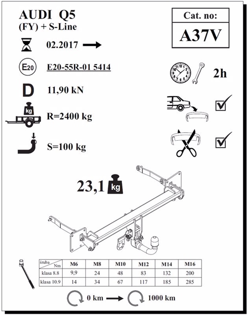 Audi Q5 Çeki Demiri , Dikey Sökülebilir , 2017 - Bugüne