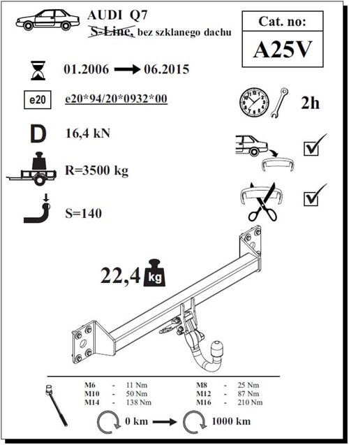 Audi Q7 Çeki Demiri , Dikey Sökülebilir , 2006 - 2015