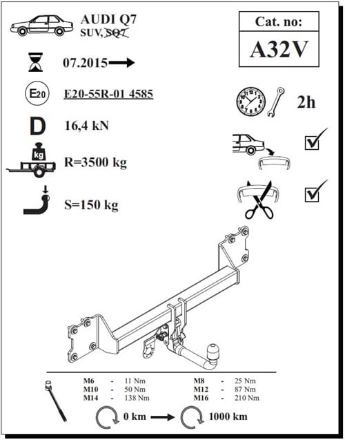 Audi Q7 Çeki Demiri , Dikey Sökülebilir, 2015 - Bugüne