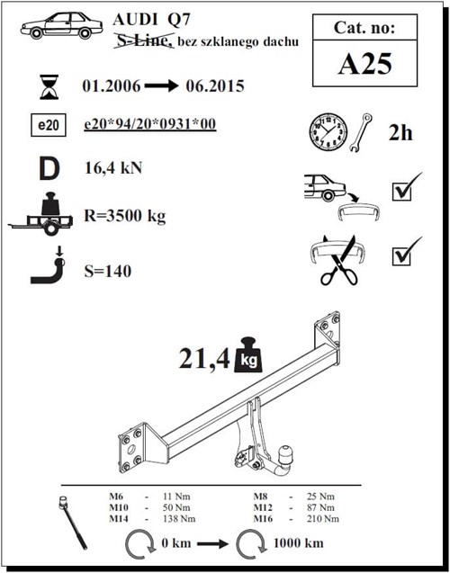 Audi Q7 Çeki Demiri , Kuğu Boynu - Sabit , 2006 - 2015
