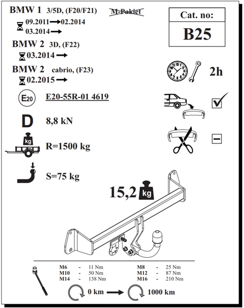 BMW 1 Serisi ( F20 / F21 ) Çeki Demiri , Kuğu Boynu - Sabit , 2011 - Bugüne